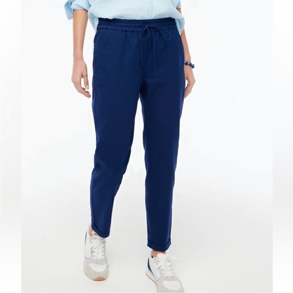 Navy Linen Straight-Leg Pants Like New